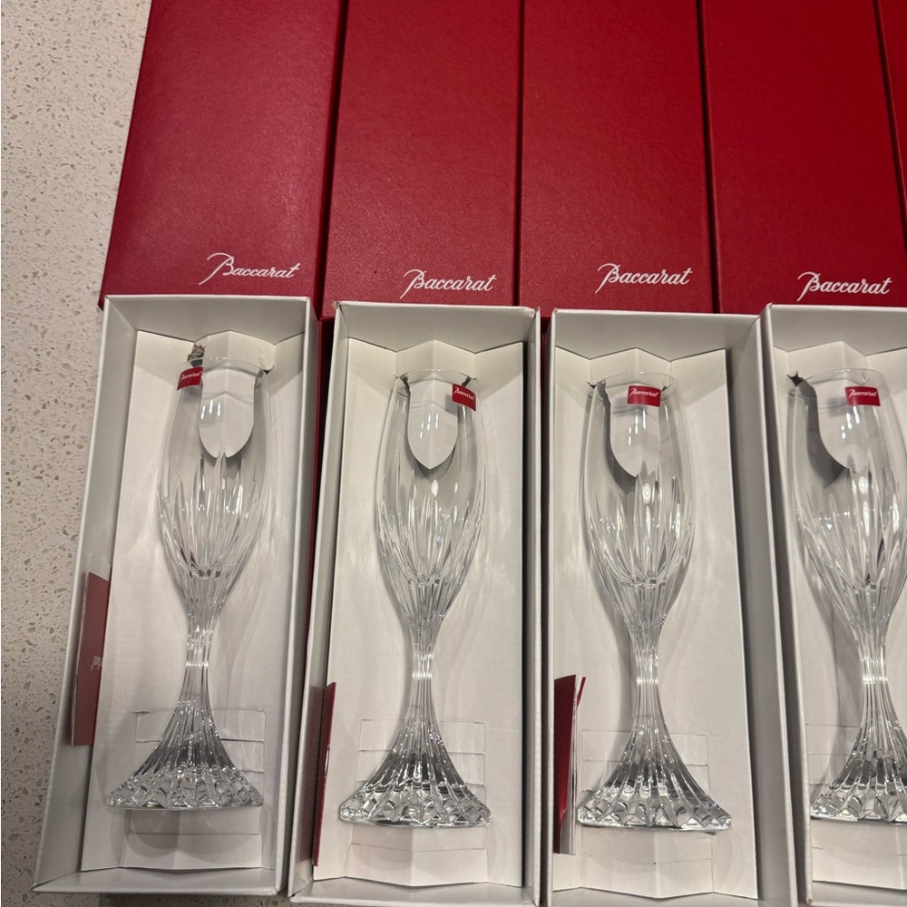 Baccarat Massena Champagne Flutes NIB Retail $530 per Pair,  (3 available)  NIB